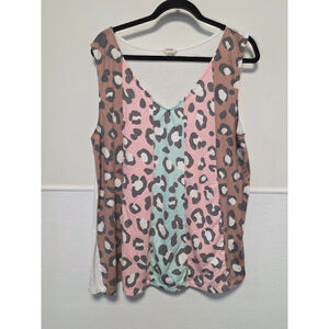 Women's BiB! Pink‎ Brown Mint Leopard Print Tank Top L